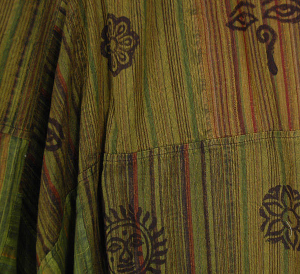 Striped Parched Green Patchwork Aladdin Pants with Mystic Symbols