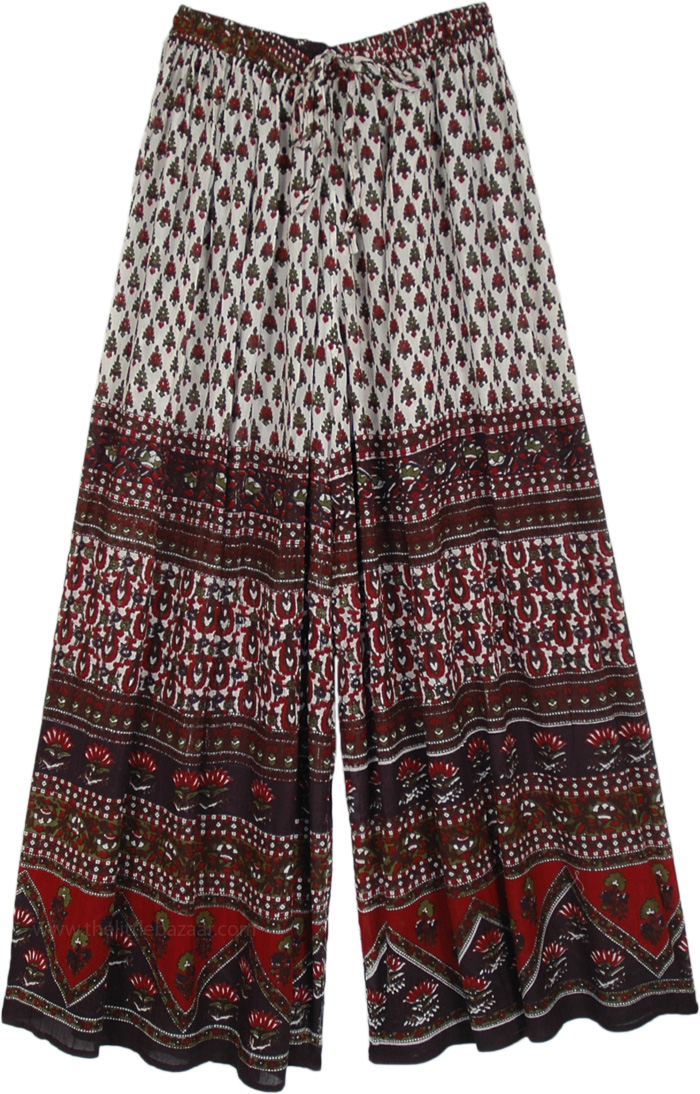 Rouge Wide Leg Palazzo Pants with Ethnic indian Print