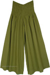 Full Flared Light Weight Cotton Pants in Olive Green  [8650]