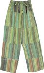 Coral Striped Hippie Unisex Pants in Tinted Green