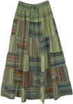 Alternative Stripe Patchwork Peasant Skirt in Olive Green [8654]