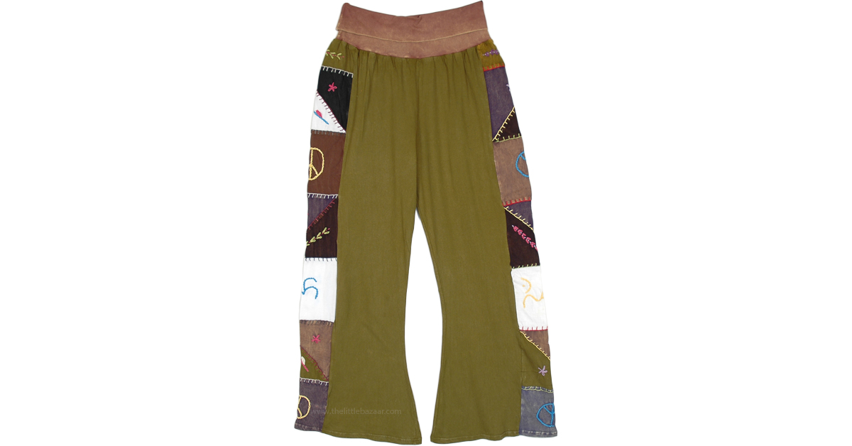 Olive Garden Hippie Side Patchwork Knit Pants | Green