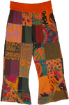 XL Plus Orange Yoga Pants Cotton Patchwork with Flexible Yoga Waist [8673]