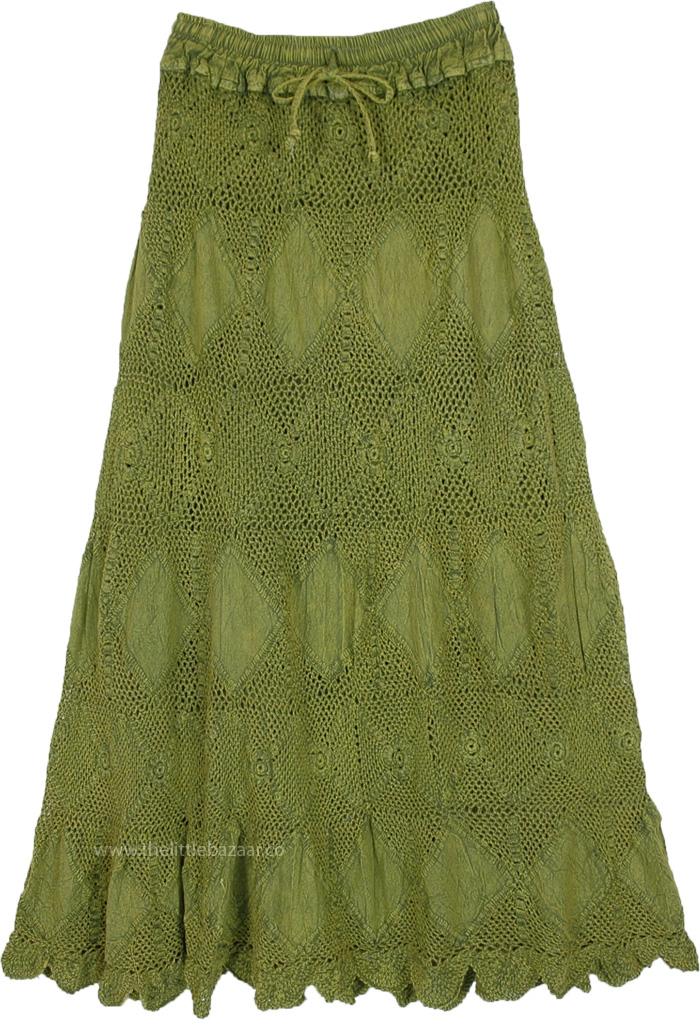 Olive Military Green Crochet Patchwork Hippie Skirt | Green | Crochet ...