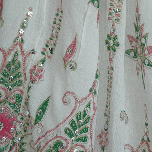 White Sequin Skirt with Floral Motifs