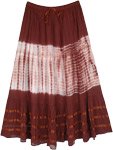 Brown and White Tie Dye Indian Skirt with Ribbons [8684]