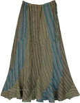 Cool Toned Striped Cotton Long Skirt with Elastic Waist [8689]