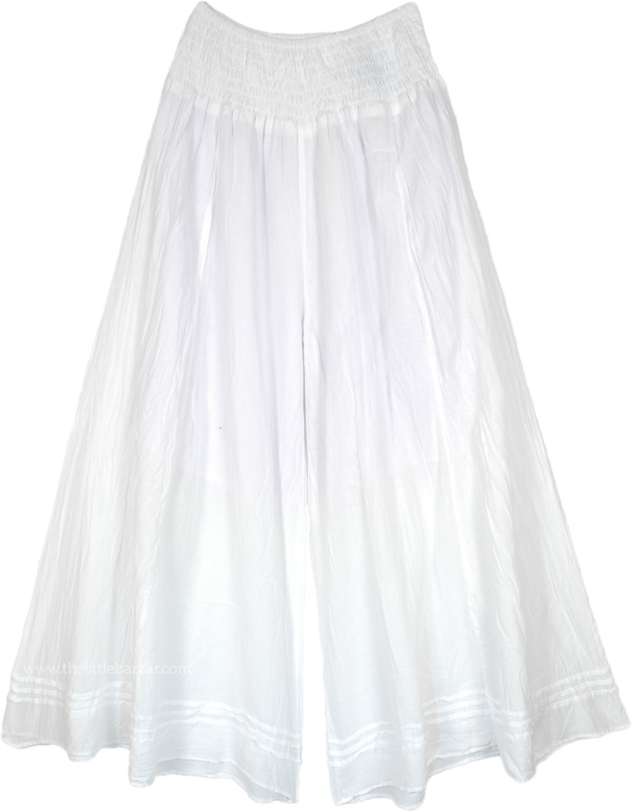 Full Flared White Palazzo Pants with Pin Tucks at Bottom - Clothing ...