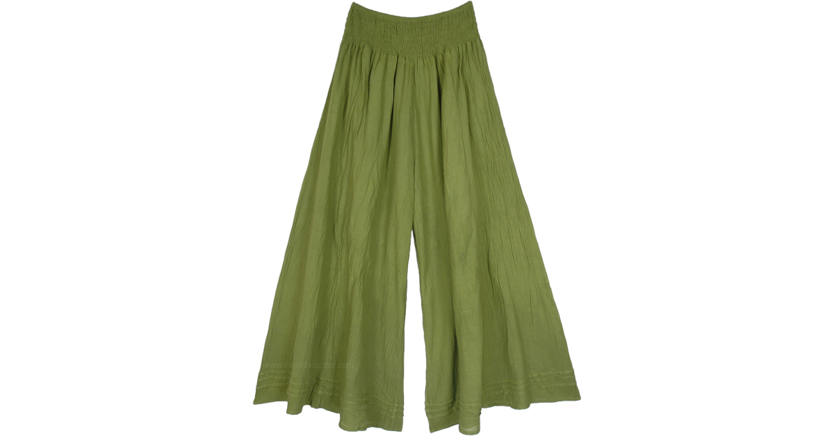 Plus Size Wide Leg Palazzo Harem Pants Cotton Spandex in Solid Green