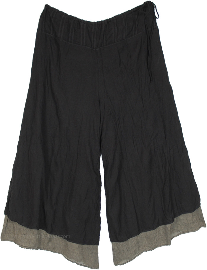 Obsidian Black Cotton Two Layer Wide Leg Pants | Black | Split-Skirts ...