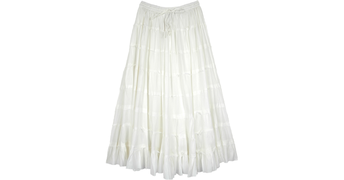 Pretty White Magic Tiered Cotton Long Skirt | White | Crinkle, Tiered ...