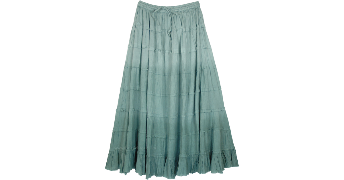 Sage Green Ombre Tiered Cotton Long Skirt | Green | Crinkle, Tiered ...