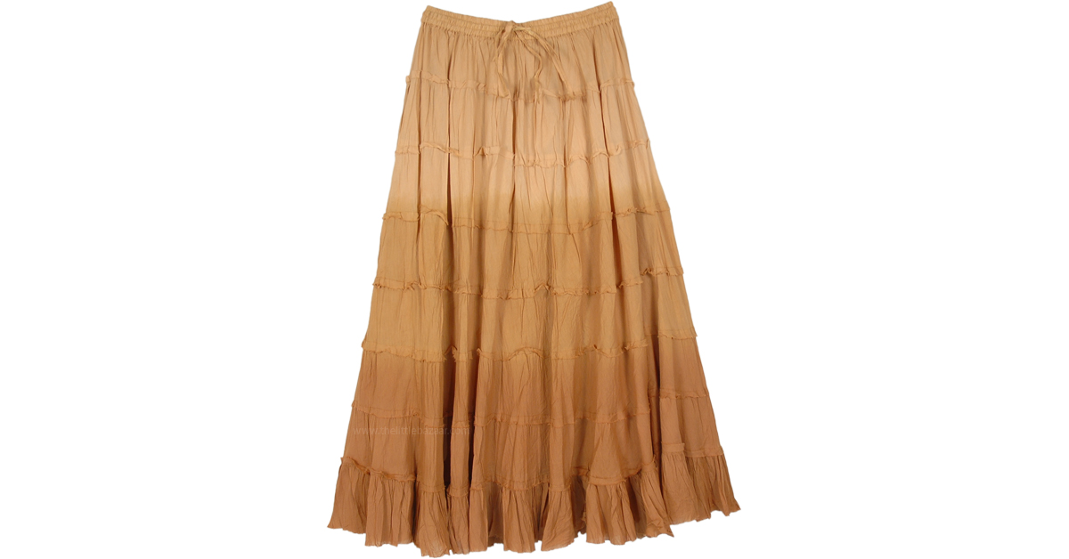 Ombre Beige Tiered Cotton Long Skirt | Beige | Crinkle, Tiered-Skirt ...
