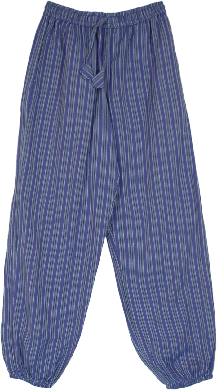 True Blues Striped Cotton Harem Pants | Blue | Split-Skirts-Pants ...