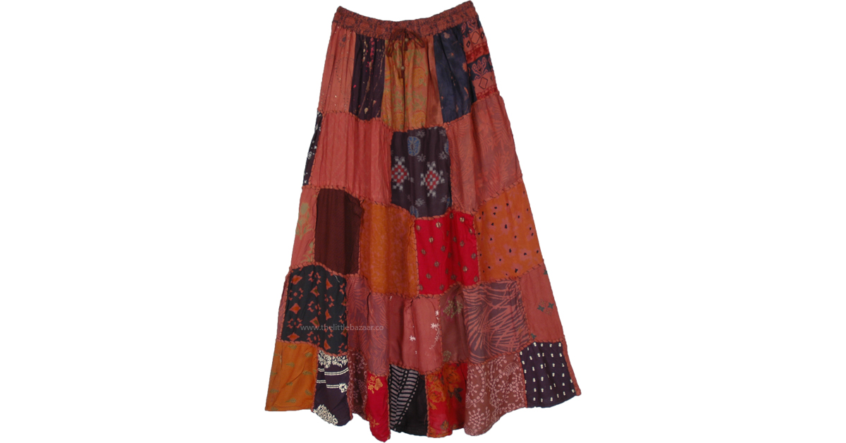indian Masala Dreams Patchwork Long Skirt | Blue | Patchwork, Maxi 