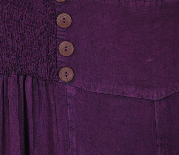 Deep Purple Shirred Waist Button Wide Leg Pants