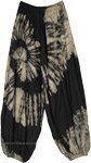Black and Cream Rayon Hippie Summer Pants with Tie Dye Pattern [8827]