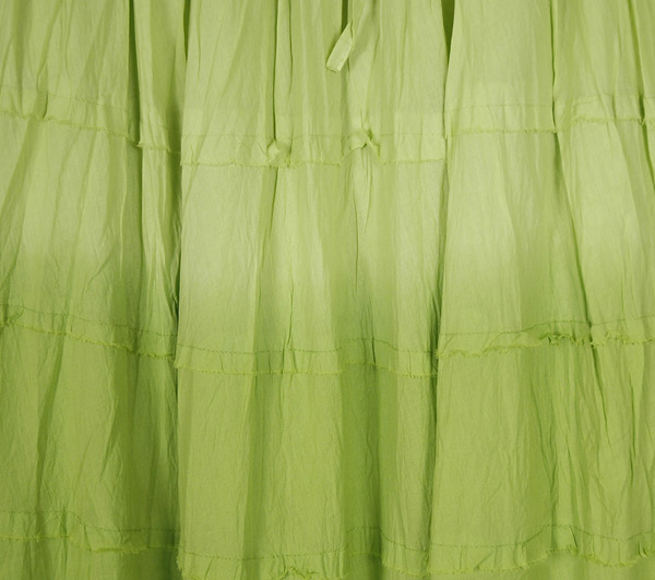 Lime Green Ombre Tiered Cotton Long Skirt