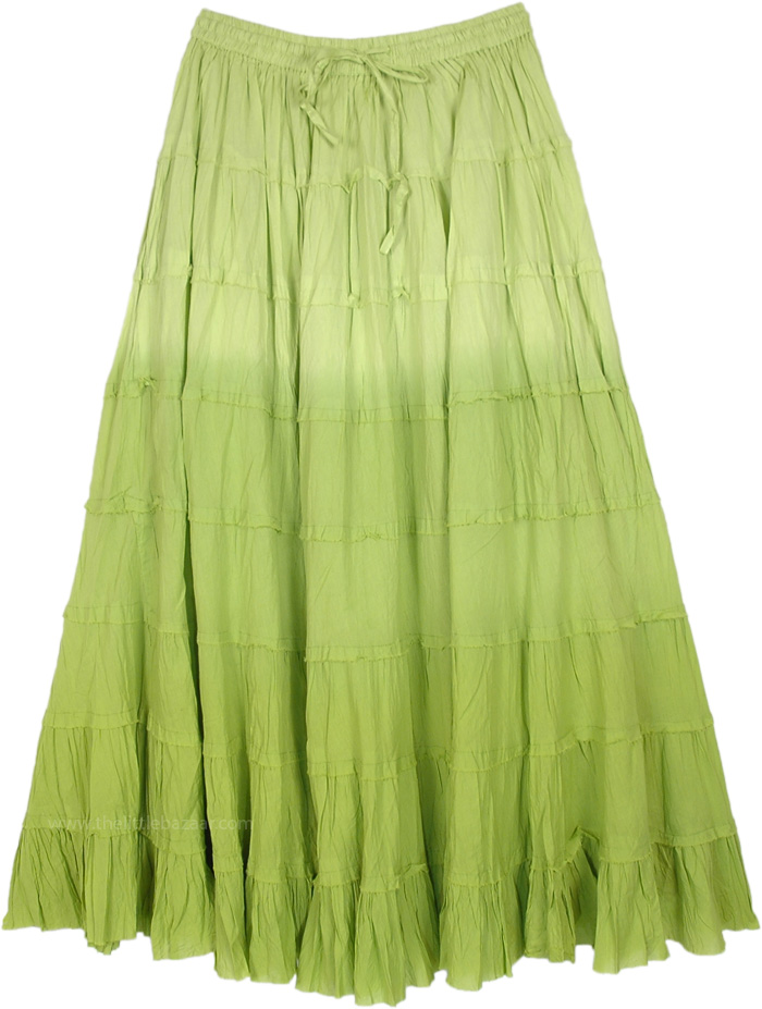 Lime Green Tiered Full Summer Long Cotton Skirt - Clothing - Sale on ...