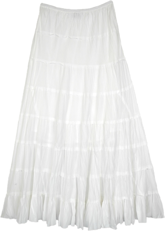 White Tiered Crinkled Skirt with Elastic Waist | White | Crinkle ...