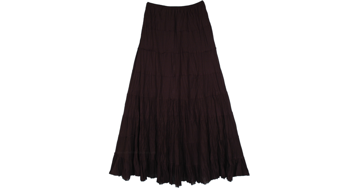 Crinkled Cotton Tiered Broomstick Skirt in Black Black Crinkle
