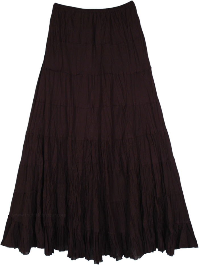 Crinkled Cotton Tiered Broomstick Skirt in Black