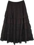 Black Tiered Cotton Summer Skirt with Crinkled Texture [8847]