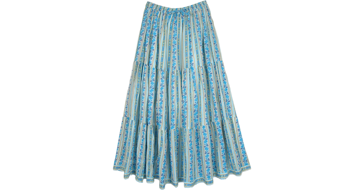 Blue Meadows Tiered Cotton Floral Skirt | Blue | Tiered-Skirt, Floral ...