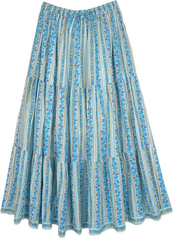 Blue Meadows Tiered Cotton Floral Skirt | Blue | Tiered-Skirt, Floral ...