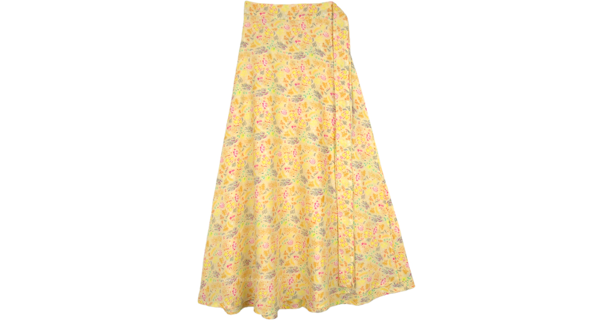 Yellow Desire Floral Print Cotton Wrap Skirt | Yellow | Wrap-Around ...