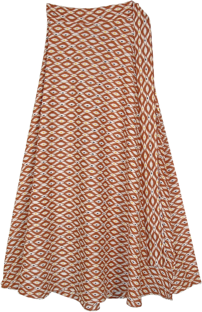 Old Tribe Printed Brown Casual Cotton Wrap Skirt