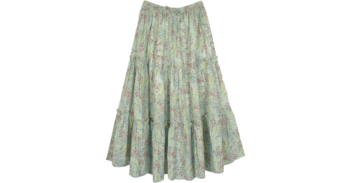 Pistachio Pastel Tiered Cotton Country Skirt | Multicoloured | Tiered ...