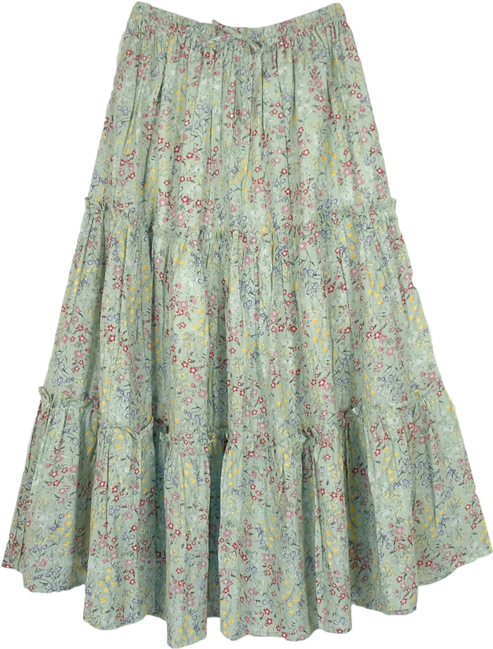 Summer Pastel Tiered Full Printed Skirt with Small Floral Patterns ...