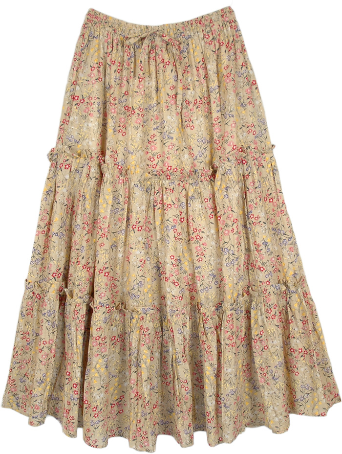 Tiered Full Printed Skirt with Small Floral Patterns - Clothing - Sale ...