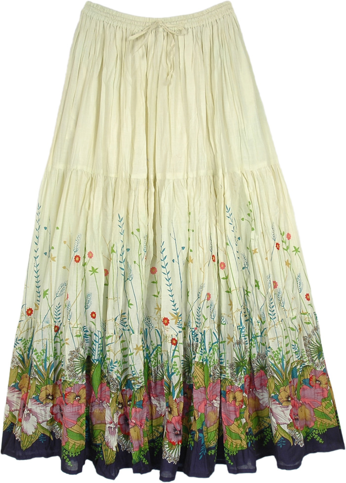 Limey Dusk Floral Printed Cotton Long Skirt