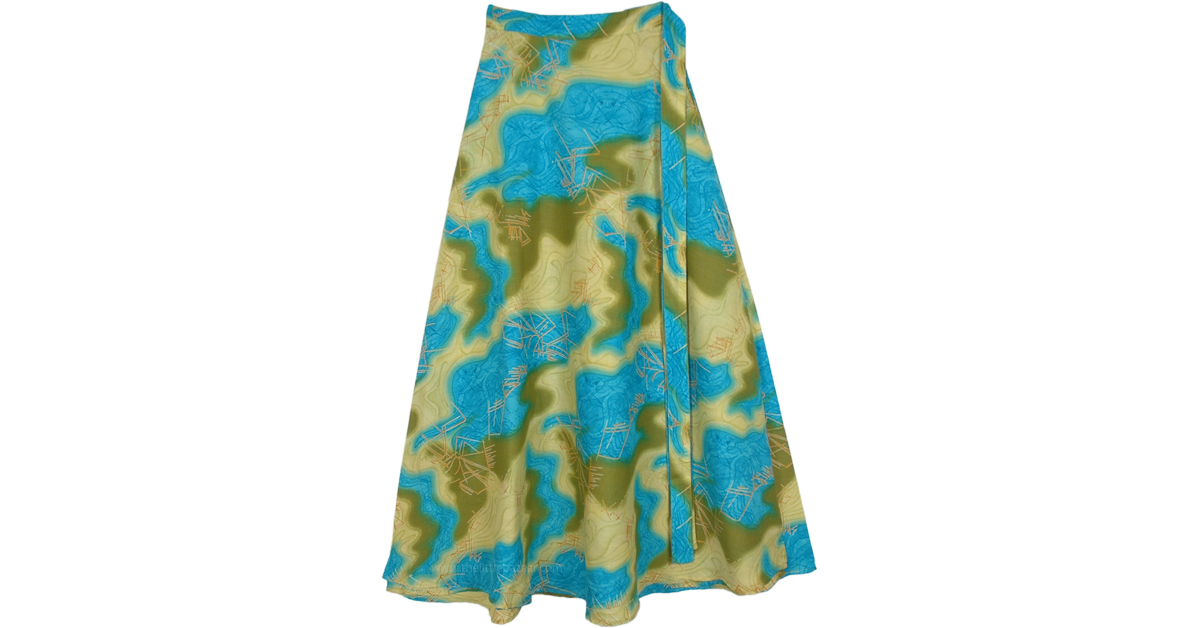 Pastel Pond Summer Casual Cotton Wrap Skirt | Blue | Wrap-Around-Skirt ...