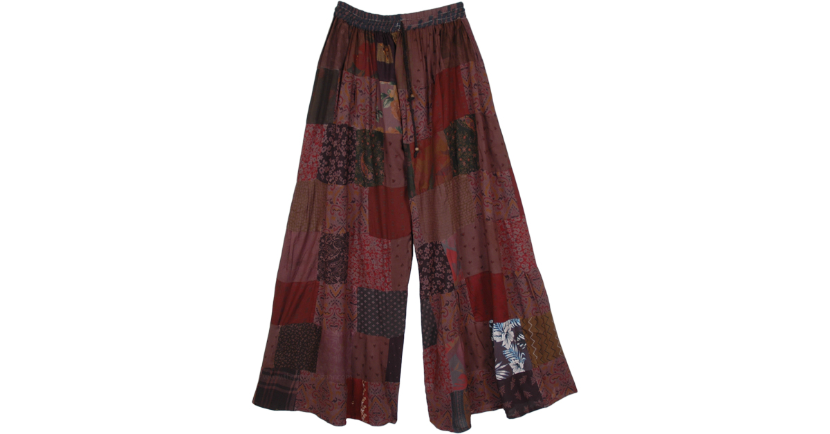 Deep Brown Patchwork Wide Leg Hippie Pants | Brown | Split-Skirts-Pants ...