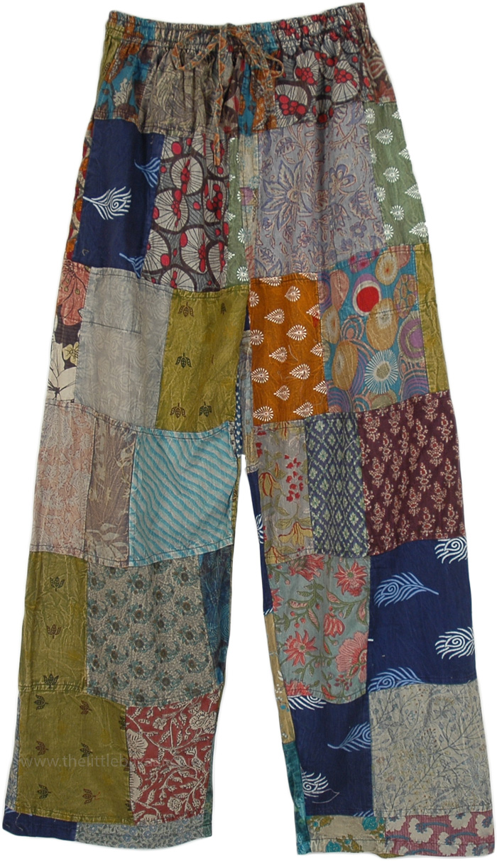 Earthy Boho Lounge Patchwork Cotton Pants For The Tall