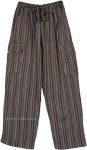 Striped Cotton Loose Fit Pants with Pockets [8919]