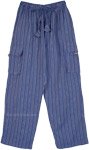 Striped Cotton Loose Fit Pants with Pockets [8920]