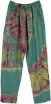 Sea Green with Multicolor Tie Dye Effect Comfortable Rayon Pants [8927]