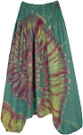 Tie Dye Swirl Drop Crotch Green Pants with Straps