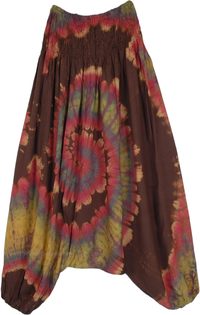 Rocher Choco Tie Dye Swirl Drop Crotch with Smocked Waist