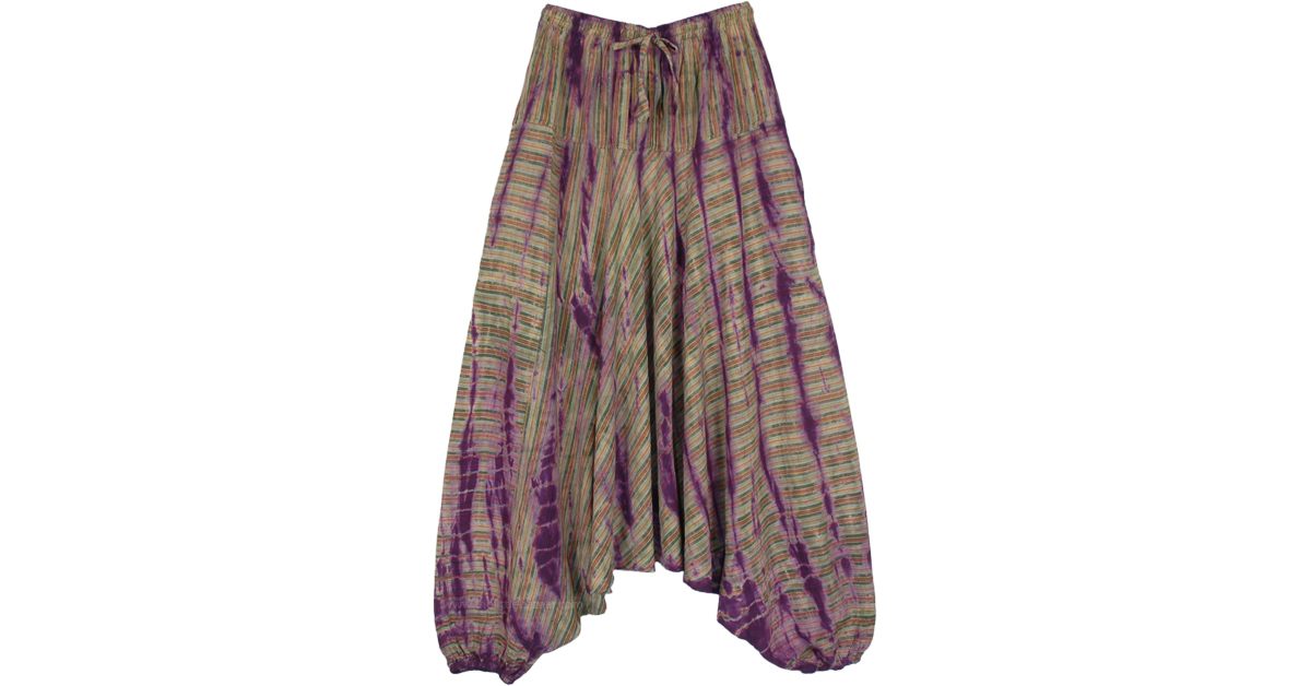 Hippie Green Bean Drop Crotch Cotton Pants with Accents | Green | Split ...