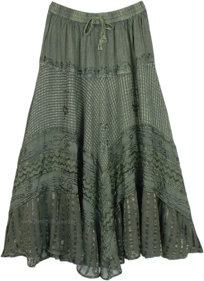 Sea Green Medieval Style Festival Long skirt-Midi in Rayon by TLB