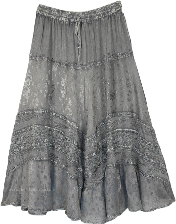 Classic Beauty Womens Vintage Rayon Long Skirt, Stormy Skies Gypsy Rayon Long Skirt