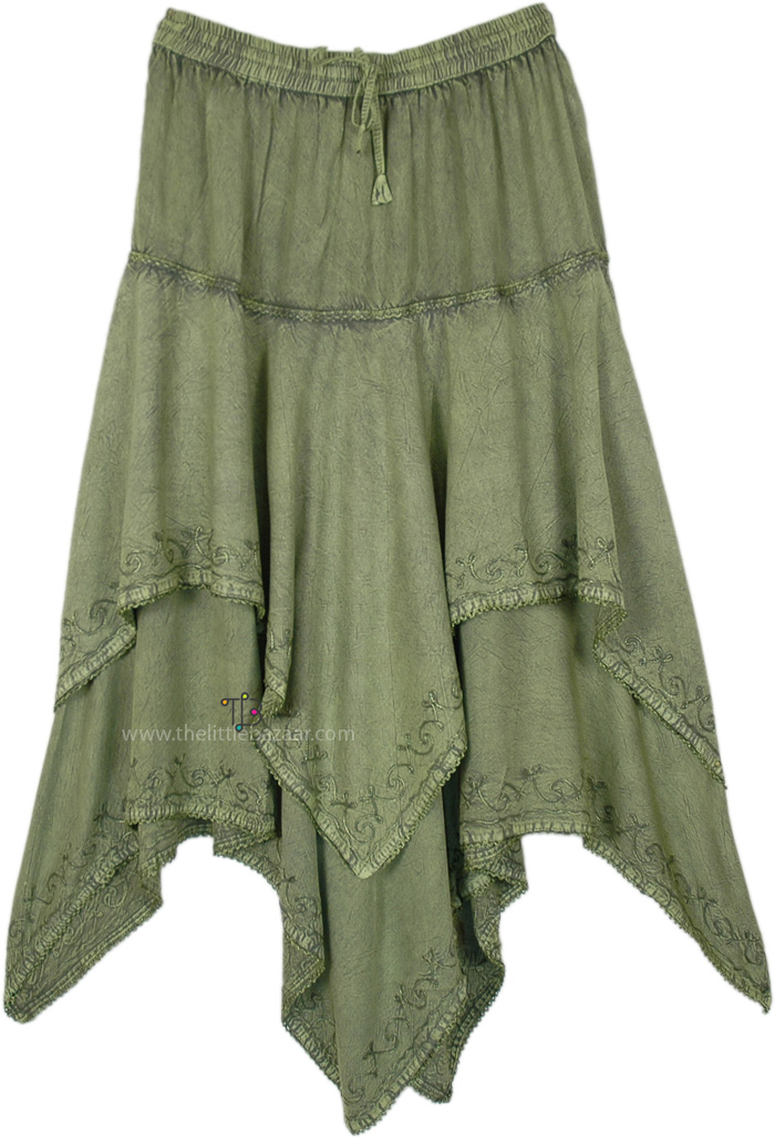 Green Stonewashed Renaissance Layered Skirt