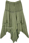 Western Style Stonewashed Gray Short to Knee Length Skirt [8958]