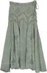 Rayon Green Skirt with Delicate Embroidery and Drawstring [8959]