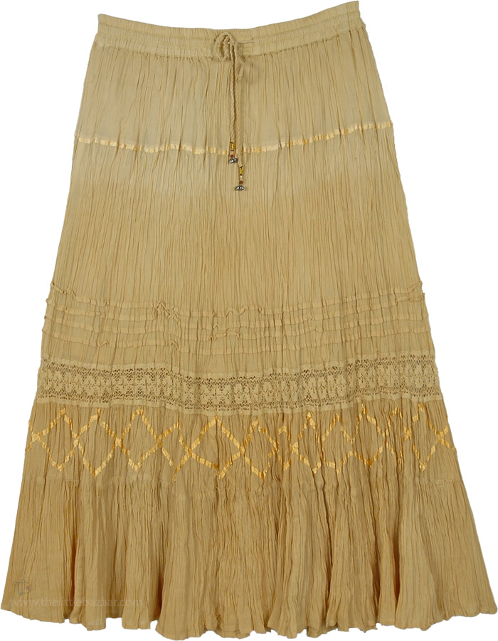 Harvest Gold Crinkled Cotton Midi Skirt